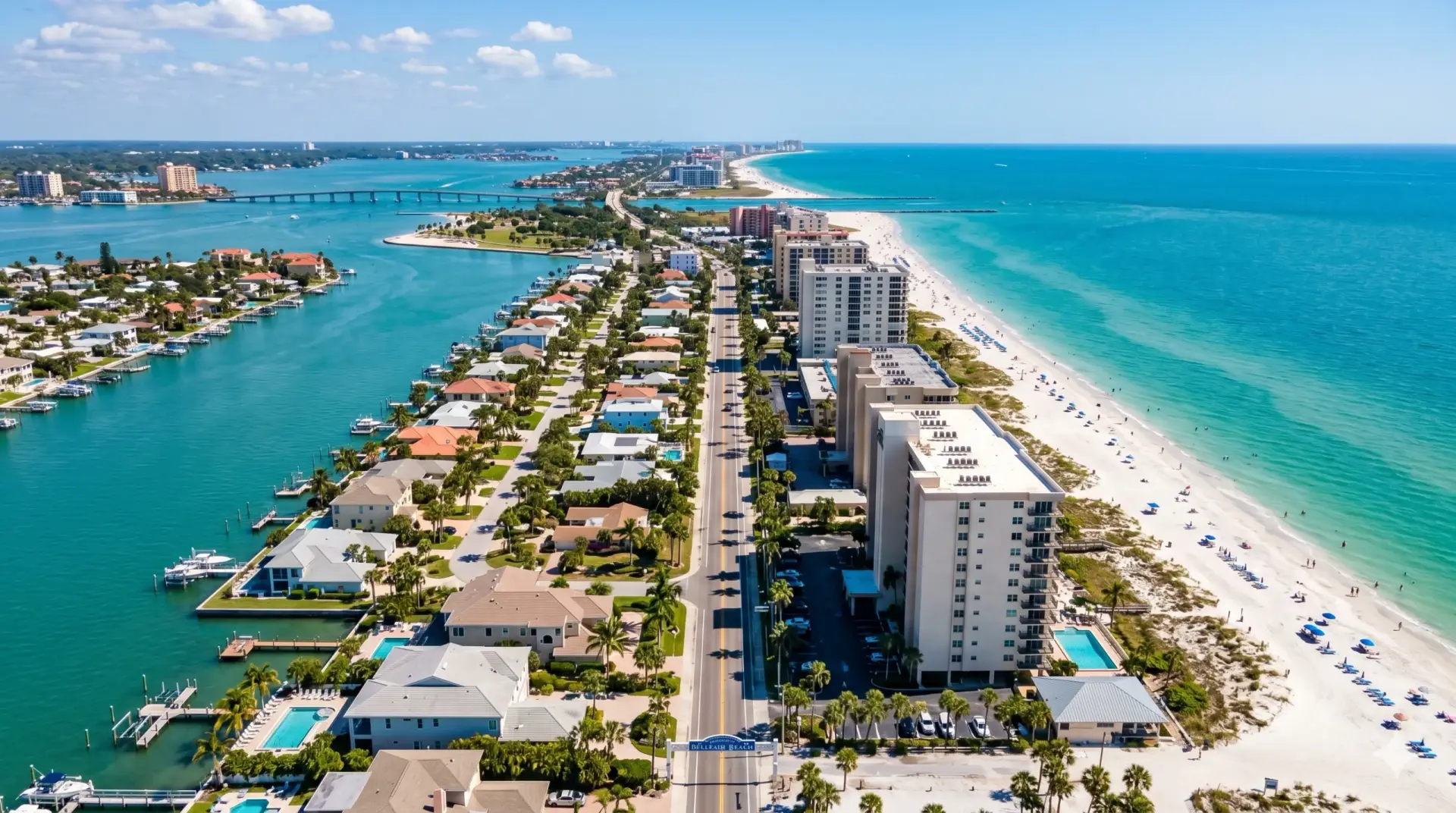 High-rise condos and waterfront homes sit along a sunny coast served by Tile Installation Belleair Beach.