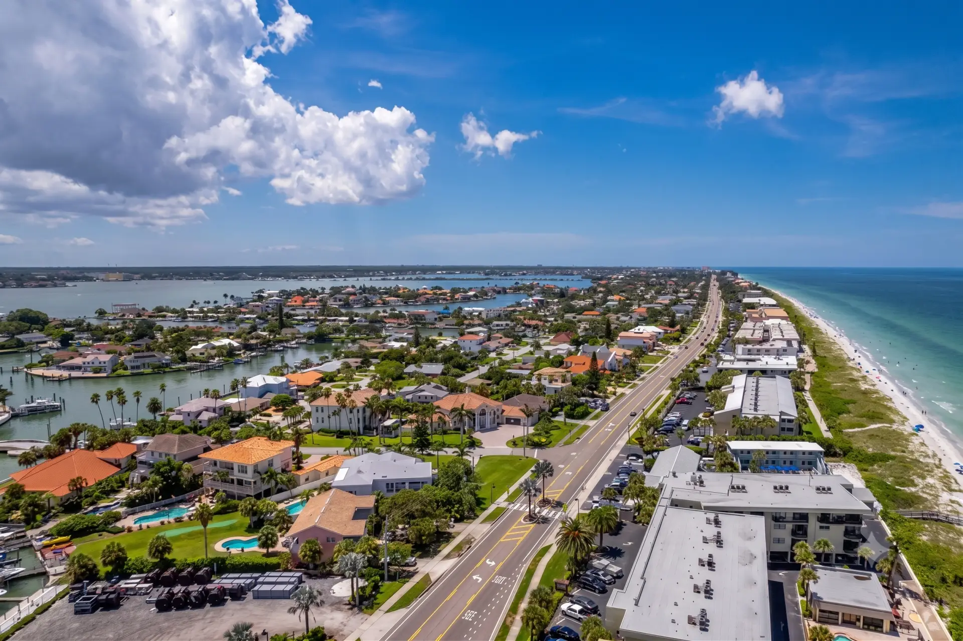 Panoramic coastal view of beachside homes near service areas for Tile Installation Belleair.