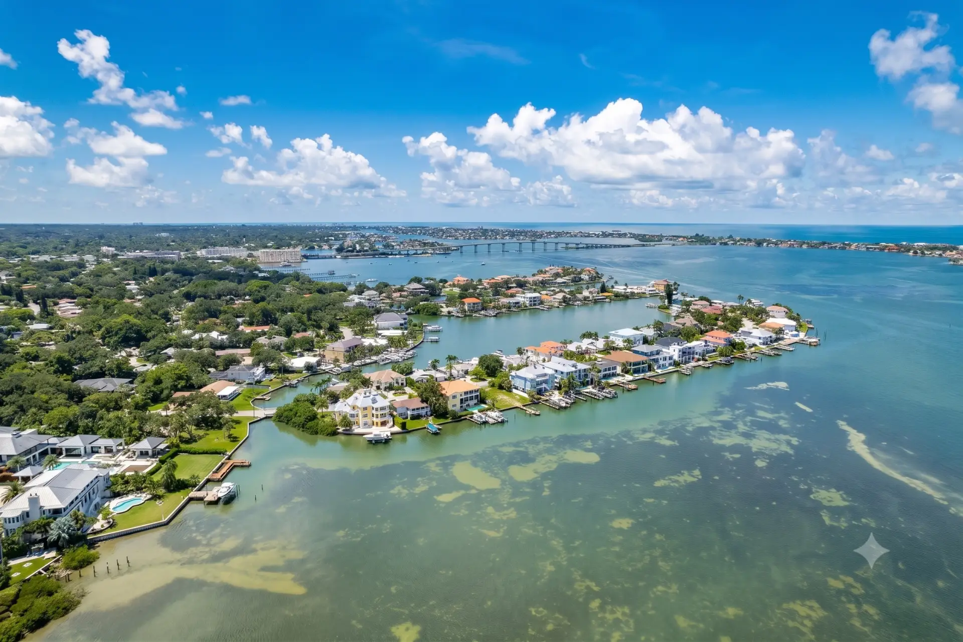 Aerial view of waterfront luxury homes in an area perfect for expert Tile Installation Belleair services.