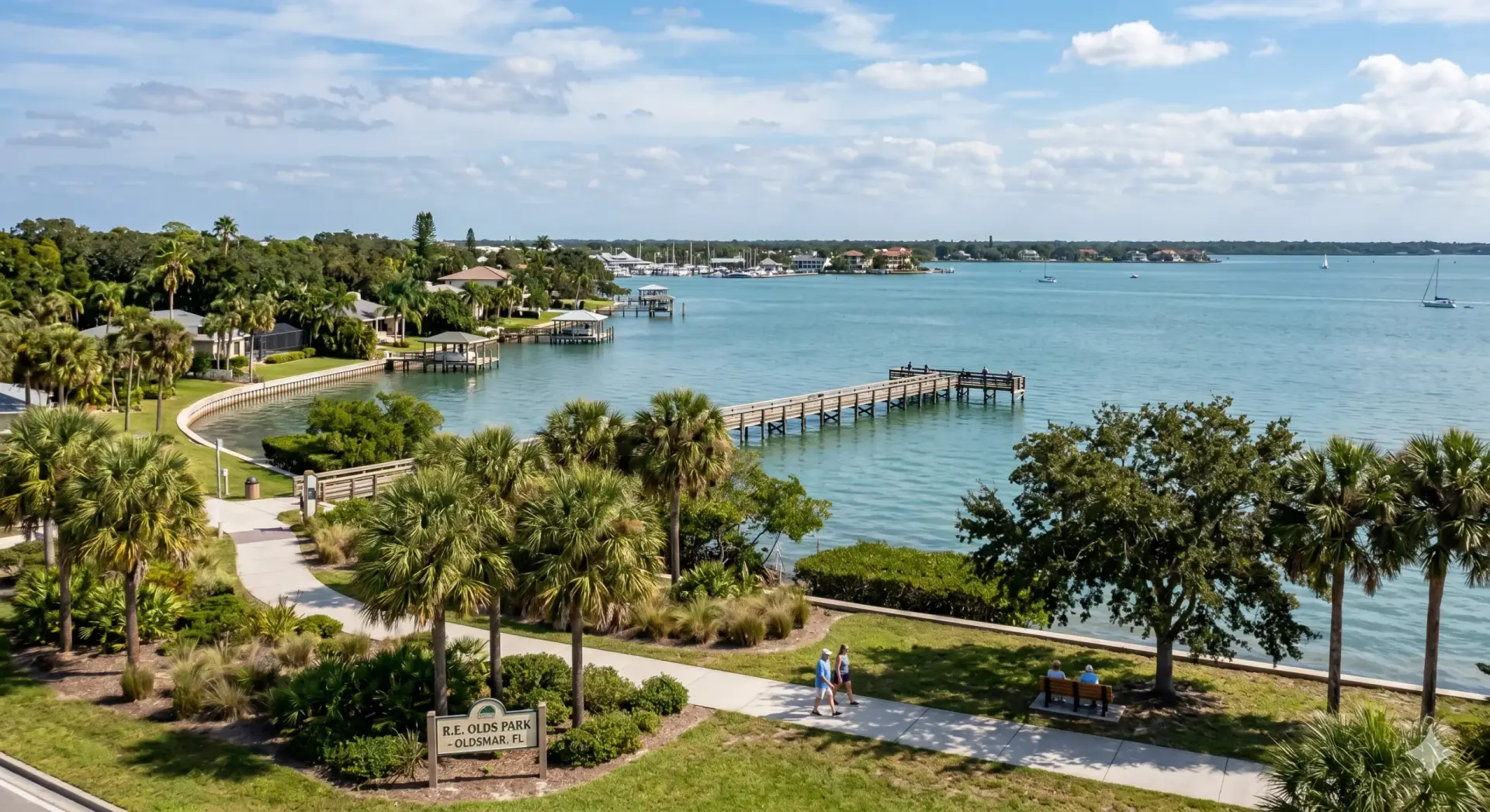 Waterfront view of R.E. Olds Park in Florida, a region served by experts in Tile Installation Oldsmar.