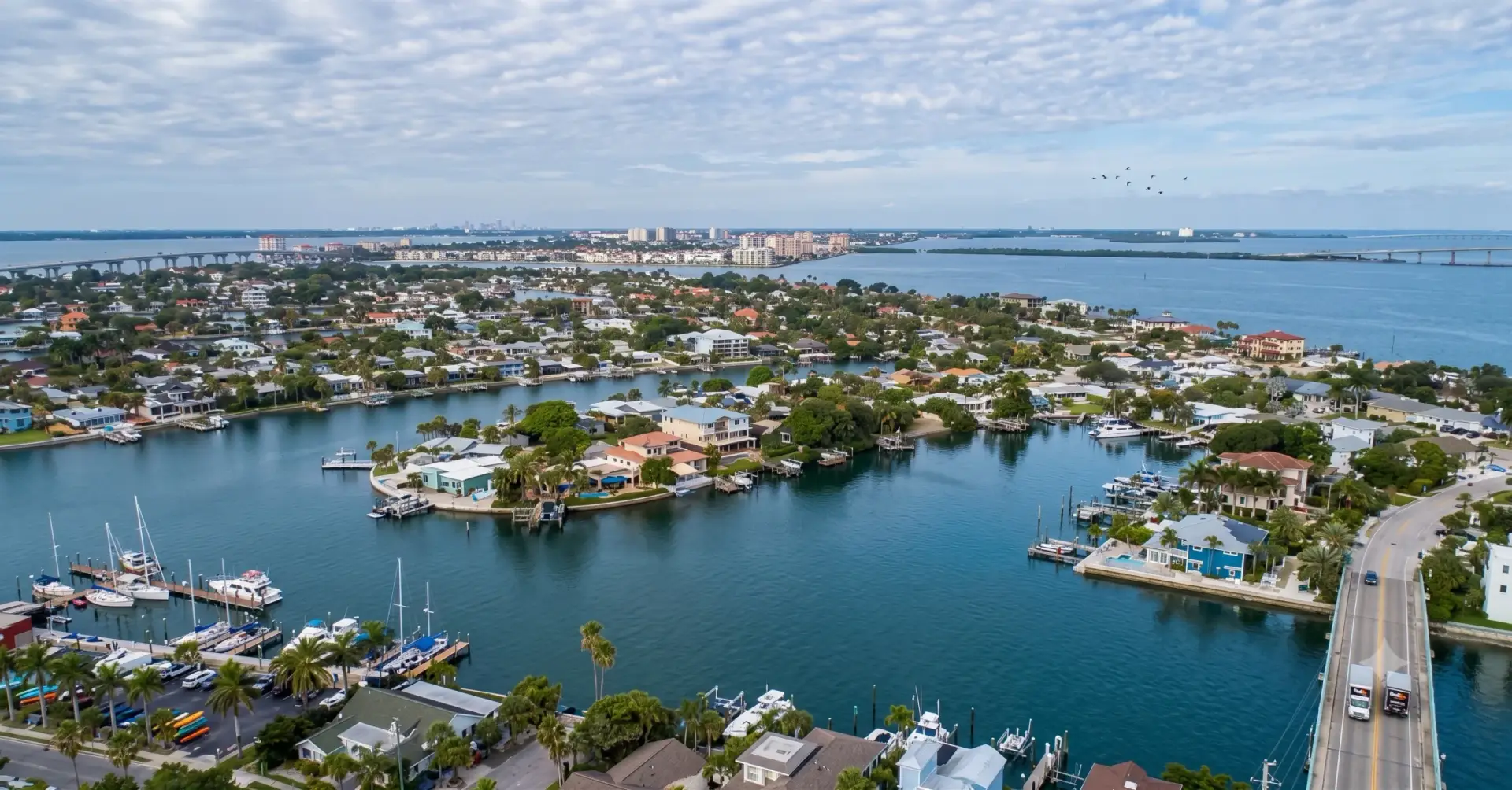 Aerial view of coastal luxury homes requiring expert Tile Installation St. Petersburg.